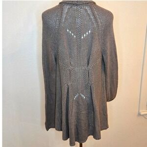 Matty M Open Front Knit Cardigan Medium‎ Taupe Longline Pockets Boho Cozy